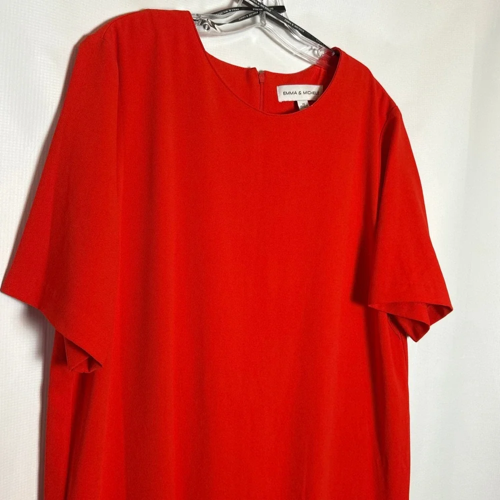 Emma &‎ Michele Red S/S Shift Dress Pleated Hem Size 14 Career Office Modern